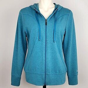 ROOTS Women's Heathered Teal Blue Hoodie Full Zip Jacket Cotton Pockets Size M